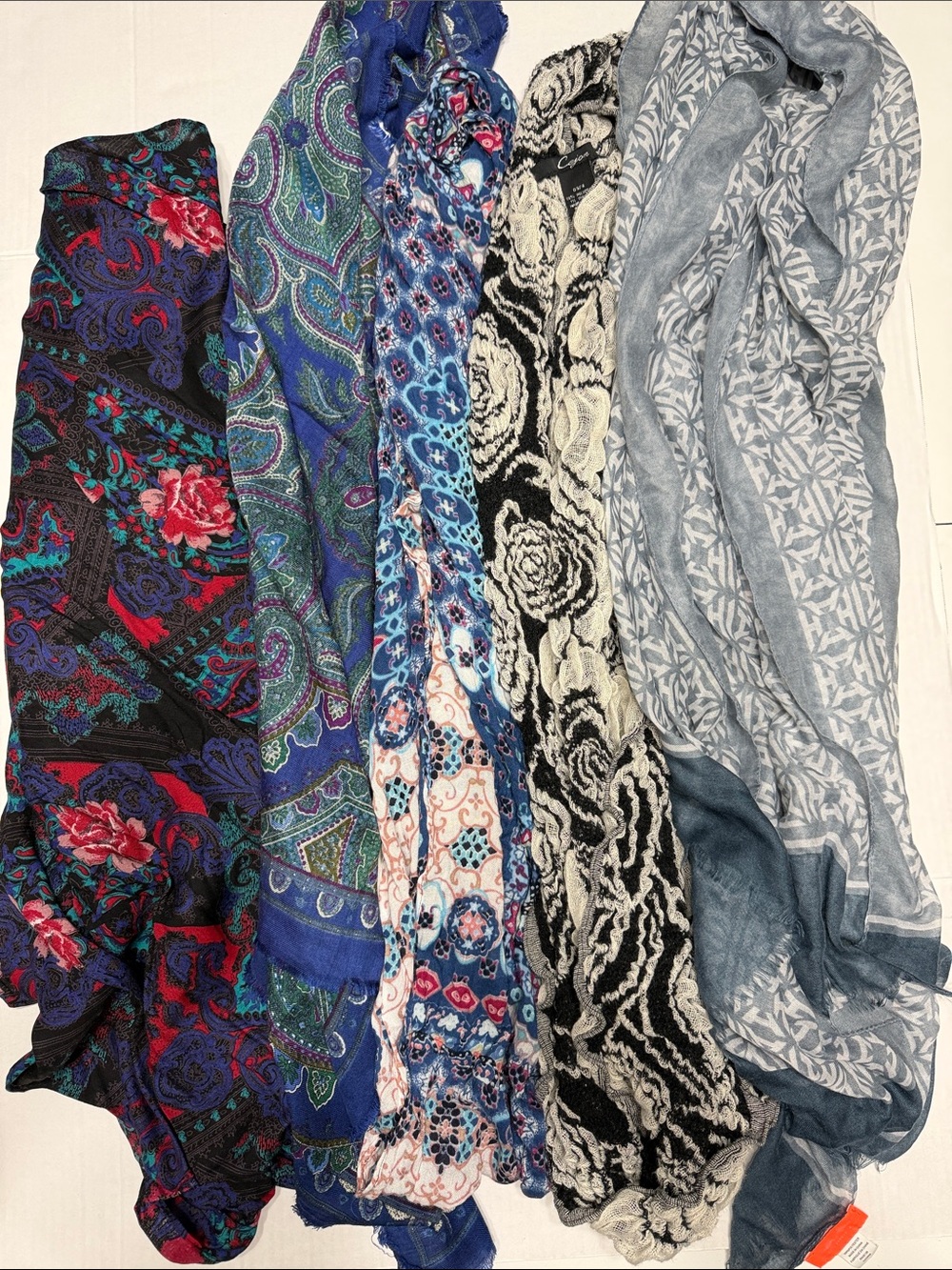 Mixed Pattern Lightweight Scarves - Blue, Black, Cream, Multicolor